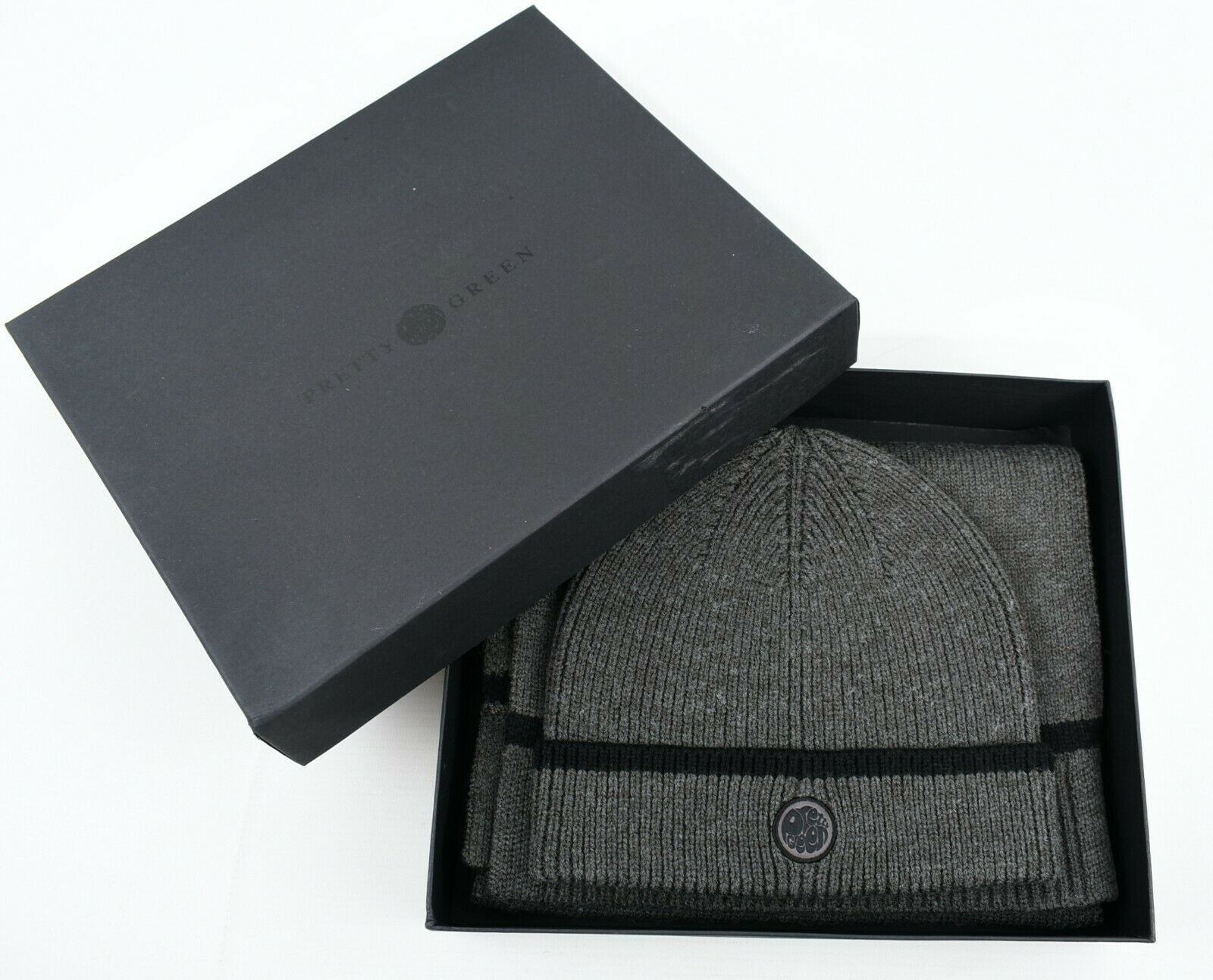 PRETTY GREEN Men's Beanie and Scarf Set, WOOL BLEND, Grey