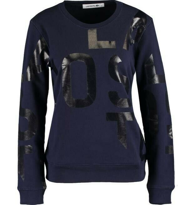 LACOSTE Women's Navy Blue & Black Letter Print Sweatshirt, size M /EU 42