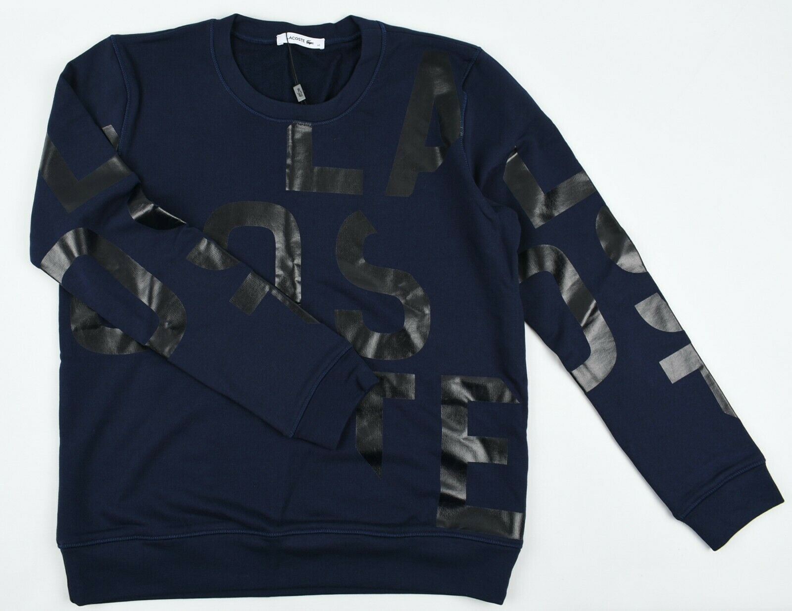 LACOSTE Women's Navy Blue & Black Letter Print Sweatshirt, size M /EU 42