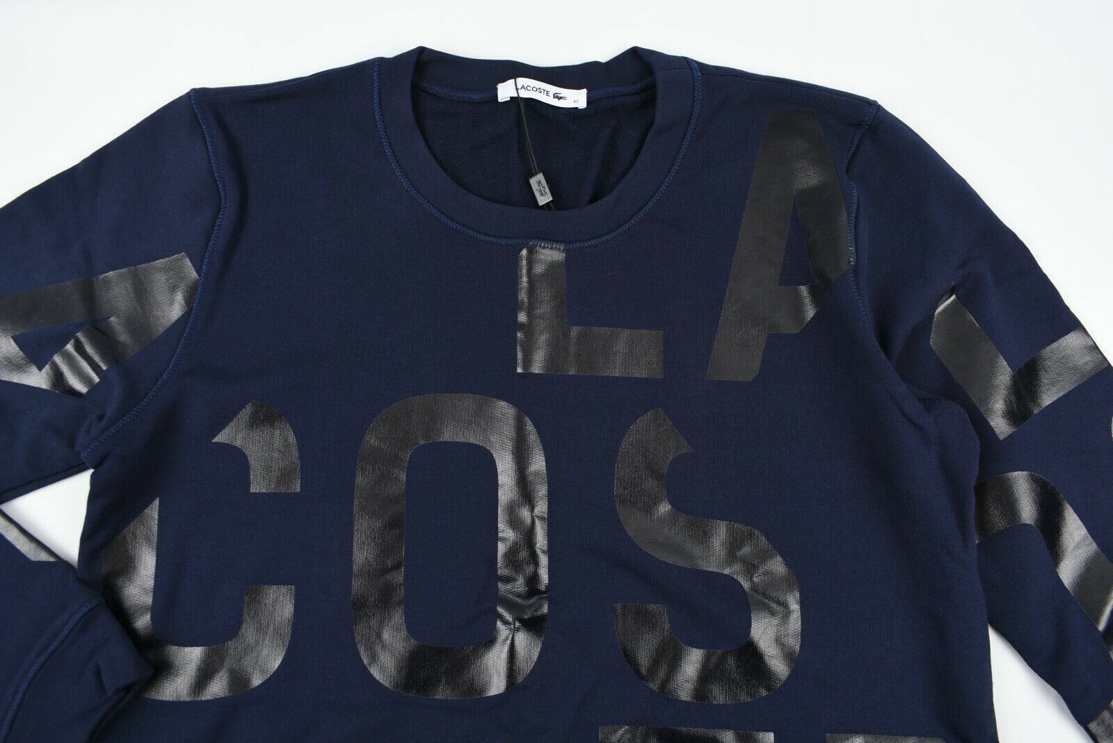 LACOSTE Women's Navy Blue & Black Letter Print Sweatshirt, size M /EU 42
