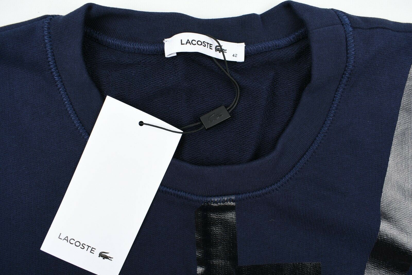 LACOSTE Women's Navy Blue & Black Letter Print Sweatshirt, size M /EU 42