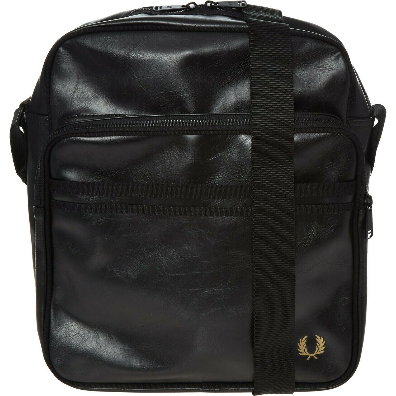 FRED PERRY Men's TONAL PU FLIGHT BAG, Shoulder/Crossbody, Black