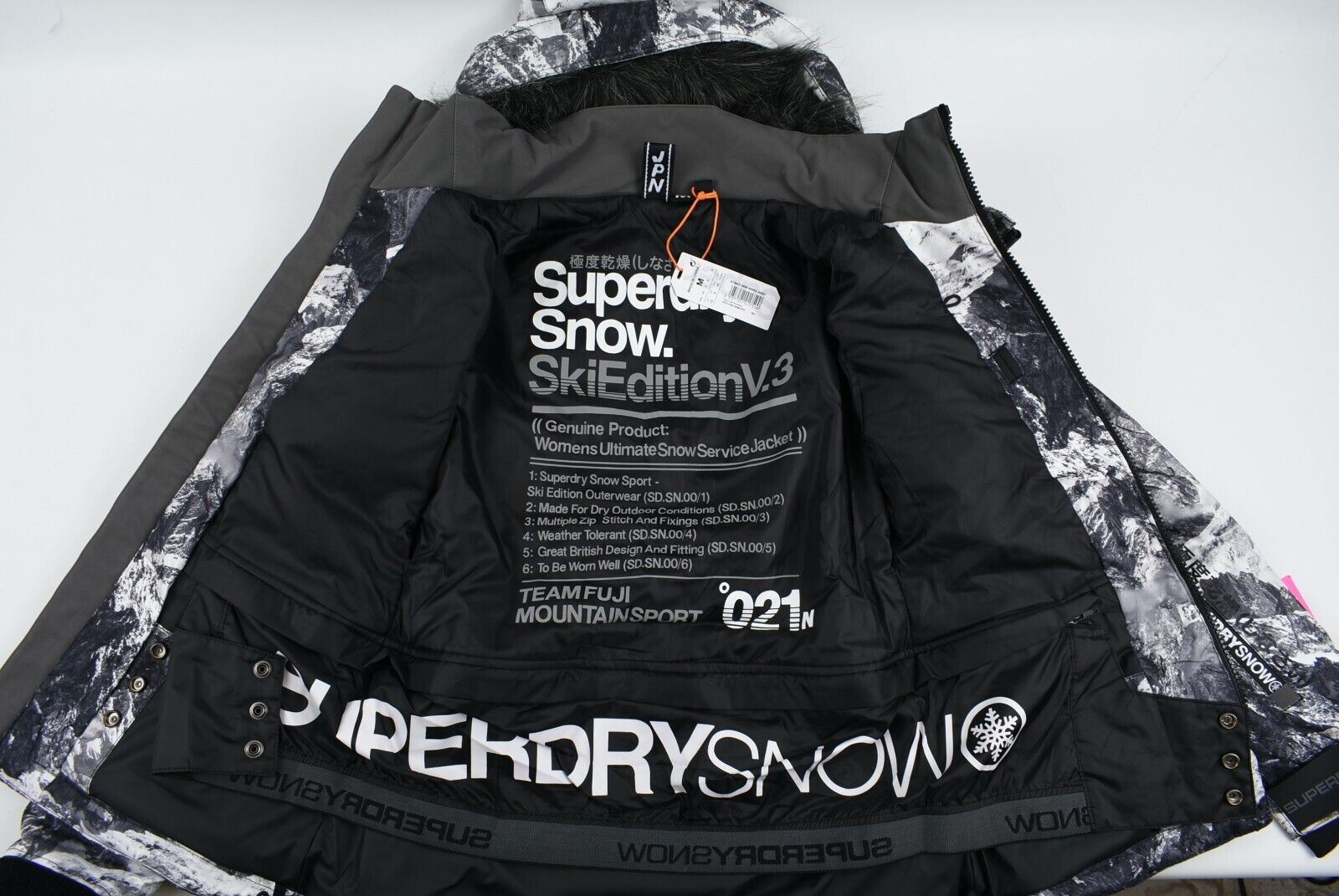 SUPERDRY Women's ULTIMATE SNOW SERVICE Ski Jacket, Cliff Face/Black, M/ UK12