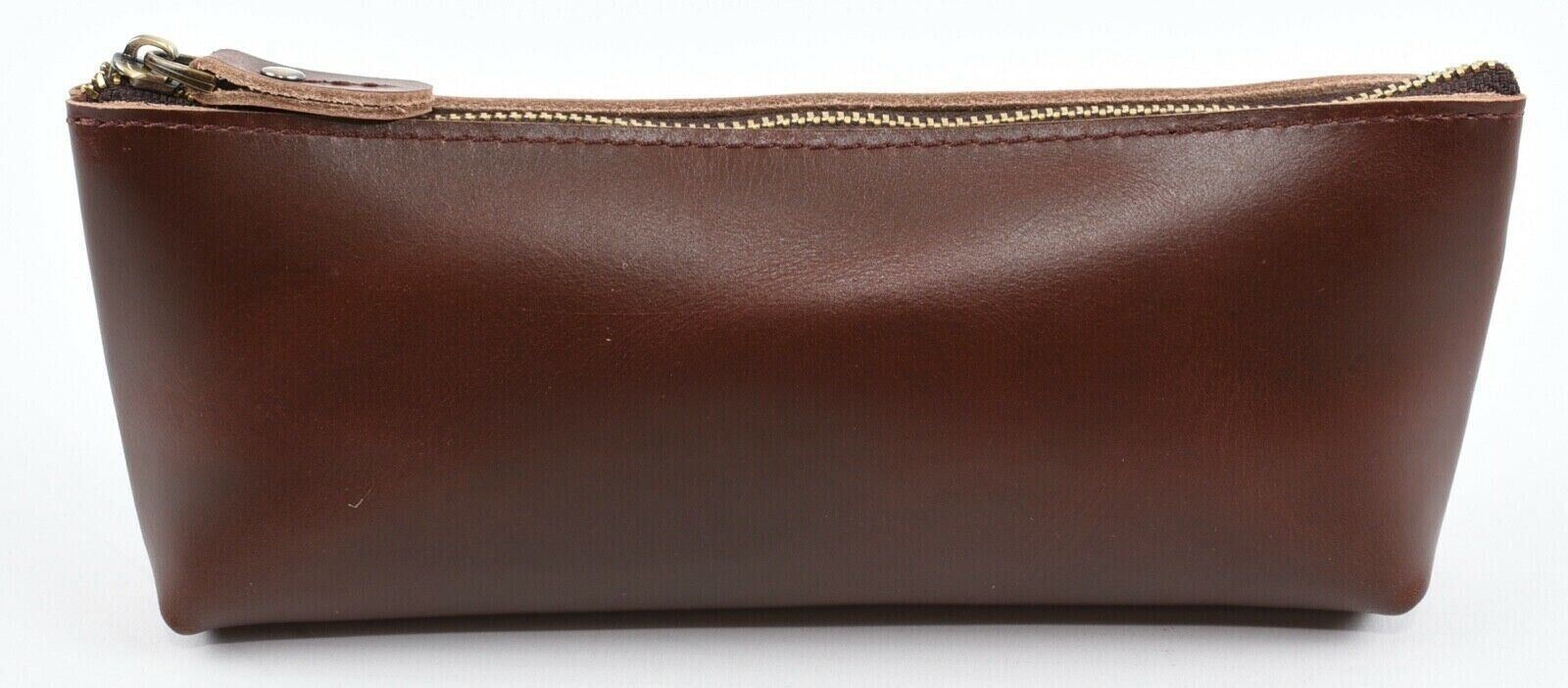 Brown Genuine Leather Pencil Case / Small Make-up Case