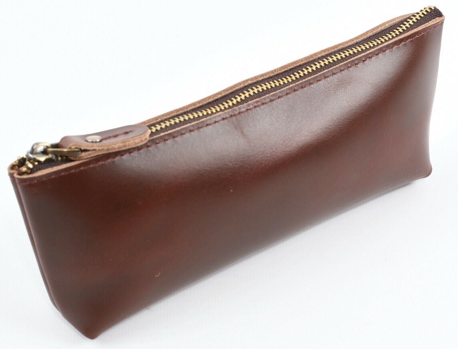 Brown Genuine Leather Pencil Case / Small Make-up Case