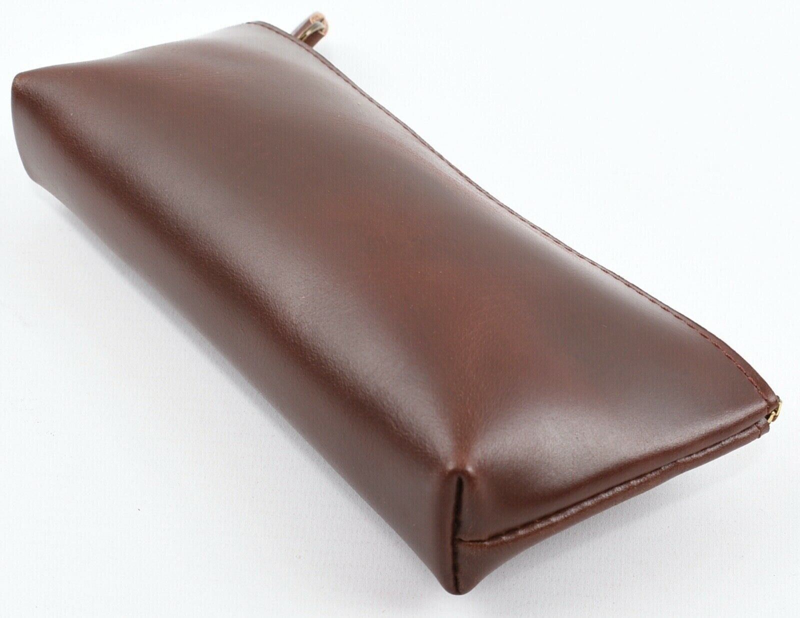 Brown Genuine Leather Pencil Case / Small Make-up Case