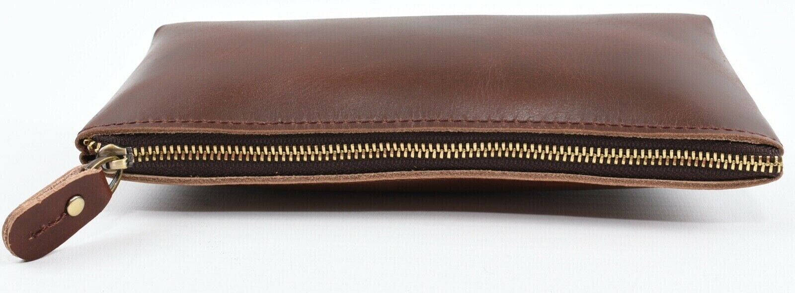 Brown Genuine Leather Pencil Case / Small Make-up Case