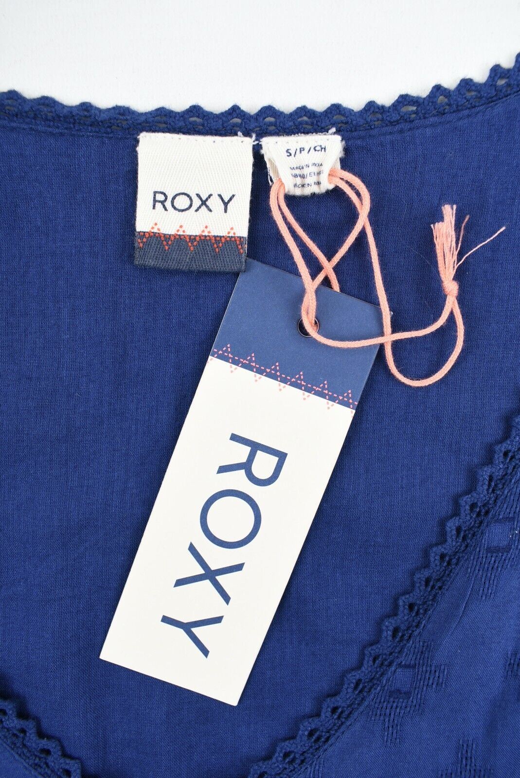 ROXY Women's V-neck Longline Boho Tunic Top, Navy Blue, size SMALL