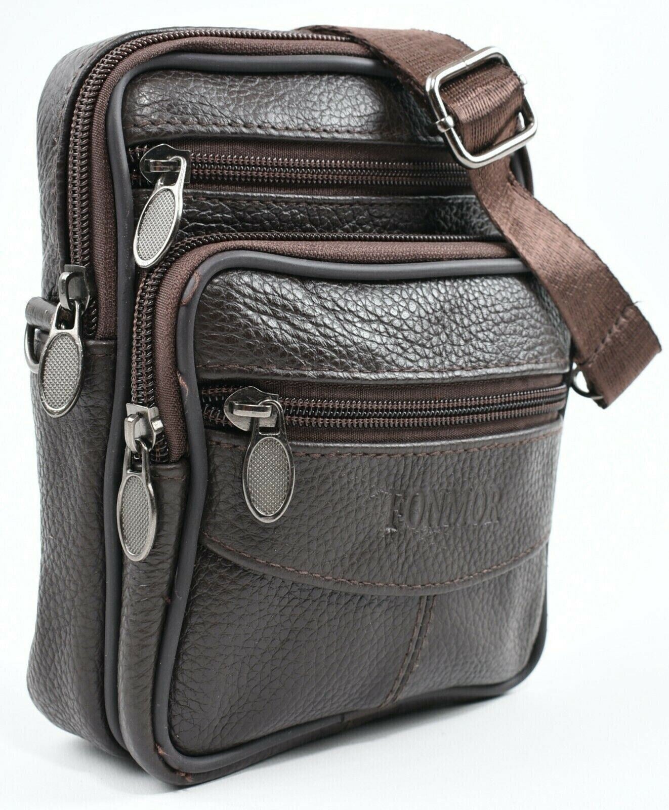 Men's Genuine Cowhide Leather Messenger Bag Crossbody, Dark Brown