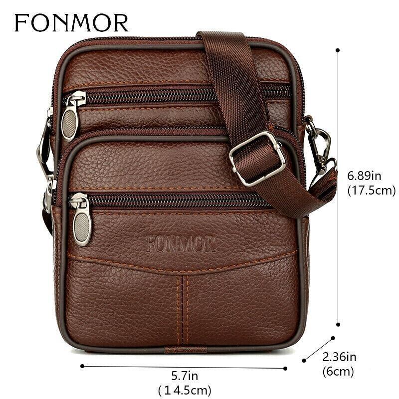 Men's Genuine Cowhide Leather Messenger Bag Crossbody, Dark Brown