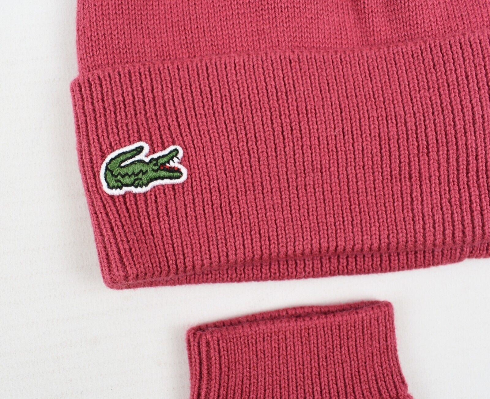 LACOSTE Girls 2-pc Winter Set, Beanie Hat + Gloves, Pink, size M (6-9 years)