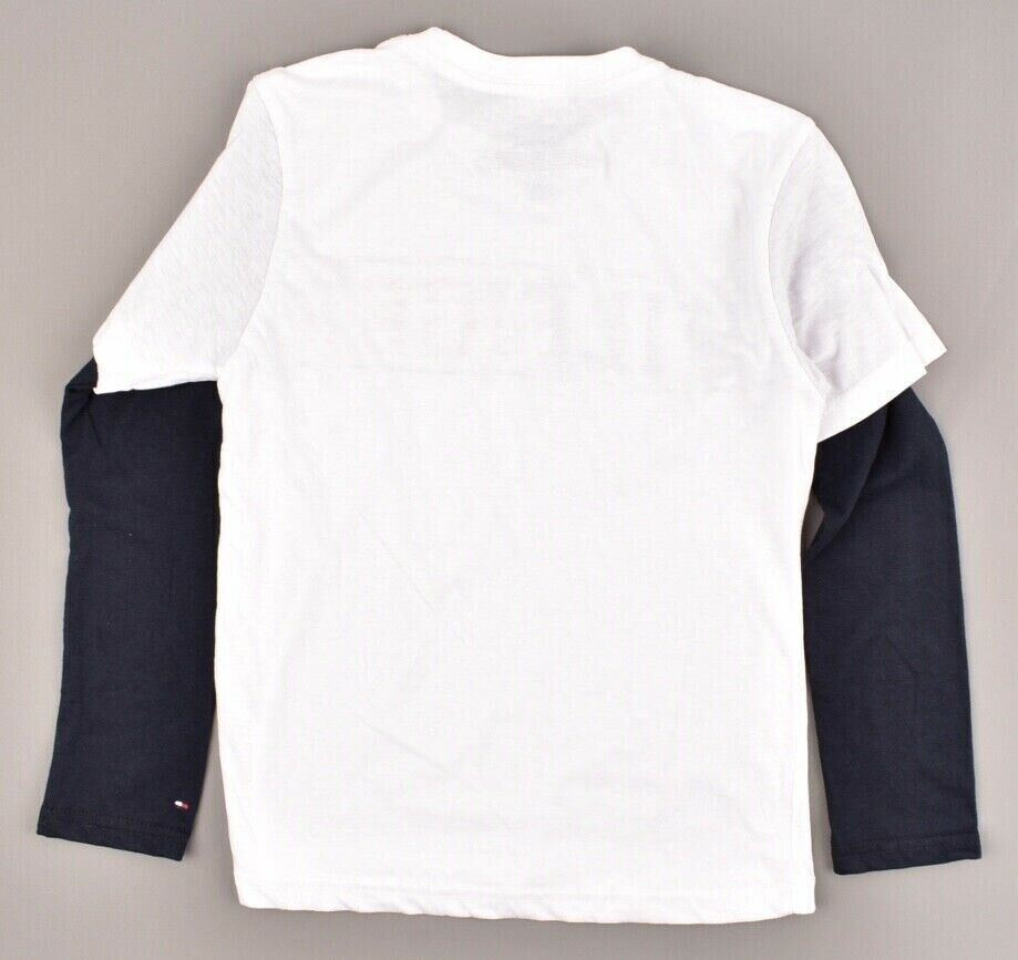 TOMMY HILFIGER Boys' Layered Look Long Sleeve Top, White/Navy, size 16-18 years