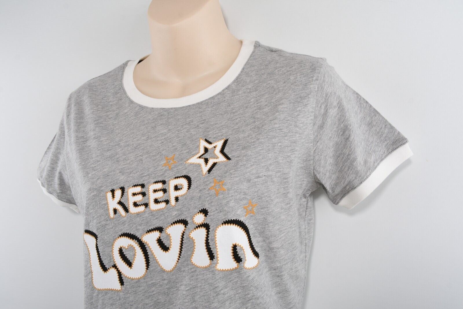 TOMMY HILFIGER x GIGI HADID Women's Graphic Print Ringer Tee, Grey, size L