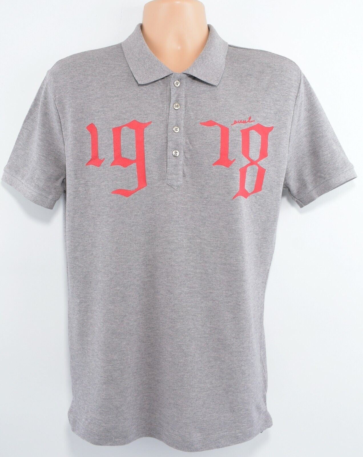 DIESEL Men's T-DIEGO Grey Polo Shirt, Red Logo, size SMALL