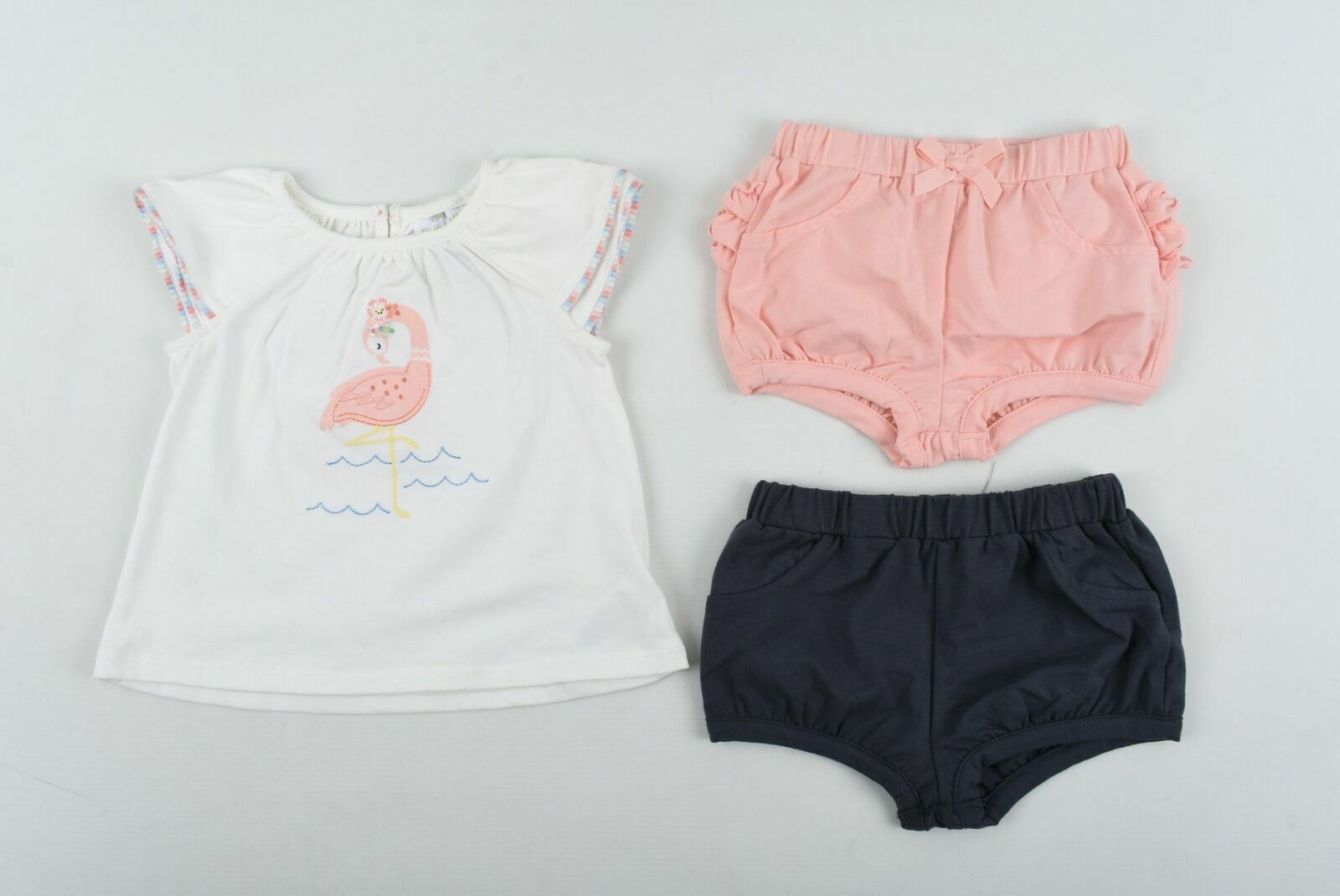 DYLAN & ABBY Baby Girls 3-Pc Set- Top & Shorts x2- White, Pink, Grey - Age 24 M
