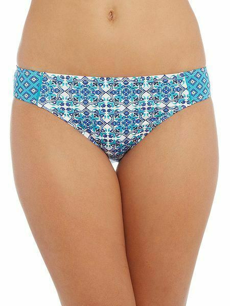 DICKINS & JONES Women's Swimwear Tile Print Trim Bikini Brief size UK 8