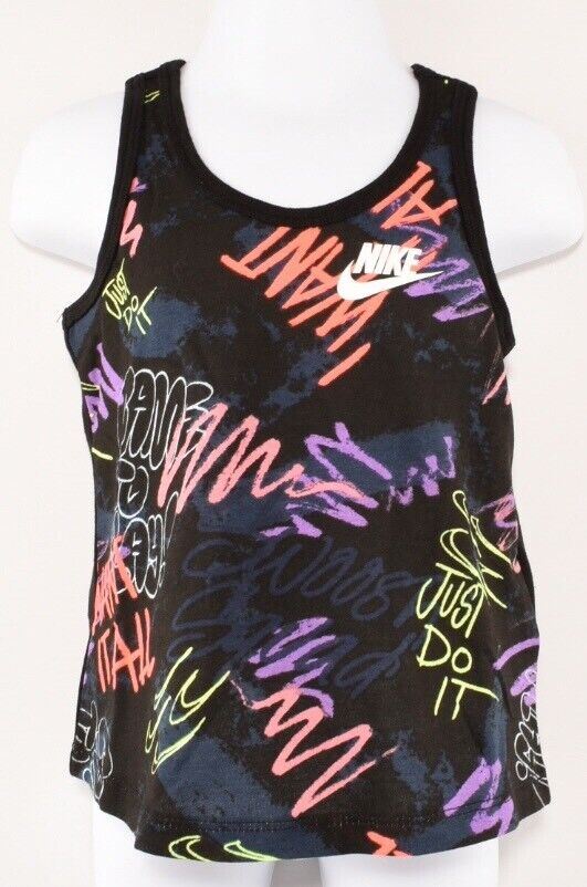 NIKE Girls' Kids Athletic Cut Tank Top, Tee, Black/Multicoloured, size 3 years