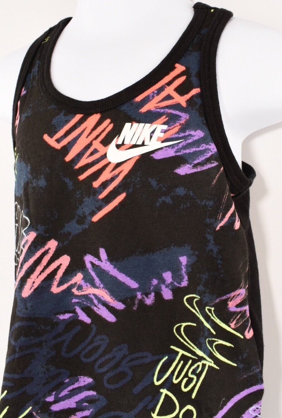 NIKE Girls' Kids Athletic Cut Tank Top, Tee, Black/Multicoloured, size 3 years