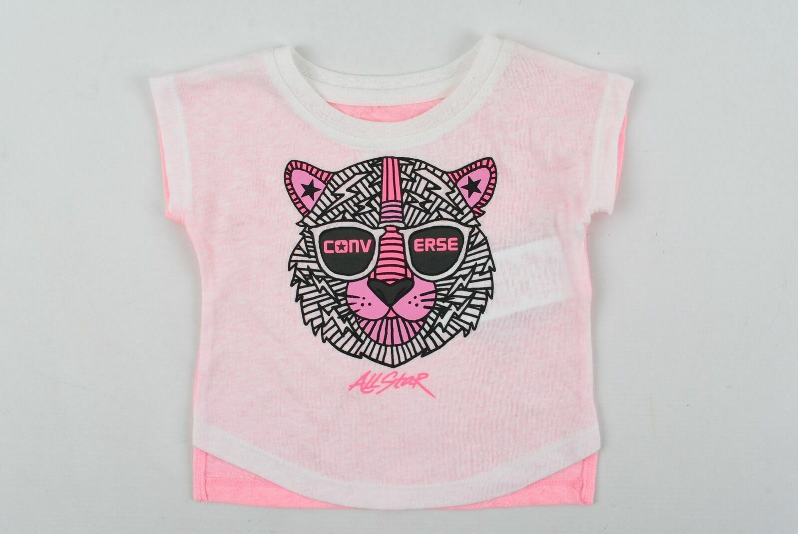 CONVERSE Baby Girls White and Neon Pink 'Cat All-Star' Short Sleeve T-Shirt 3 M