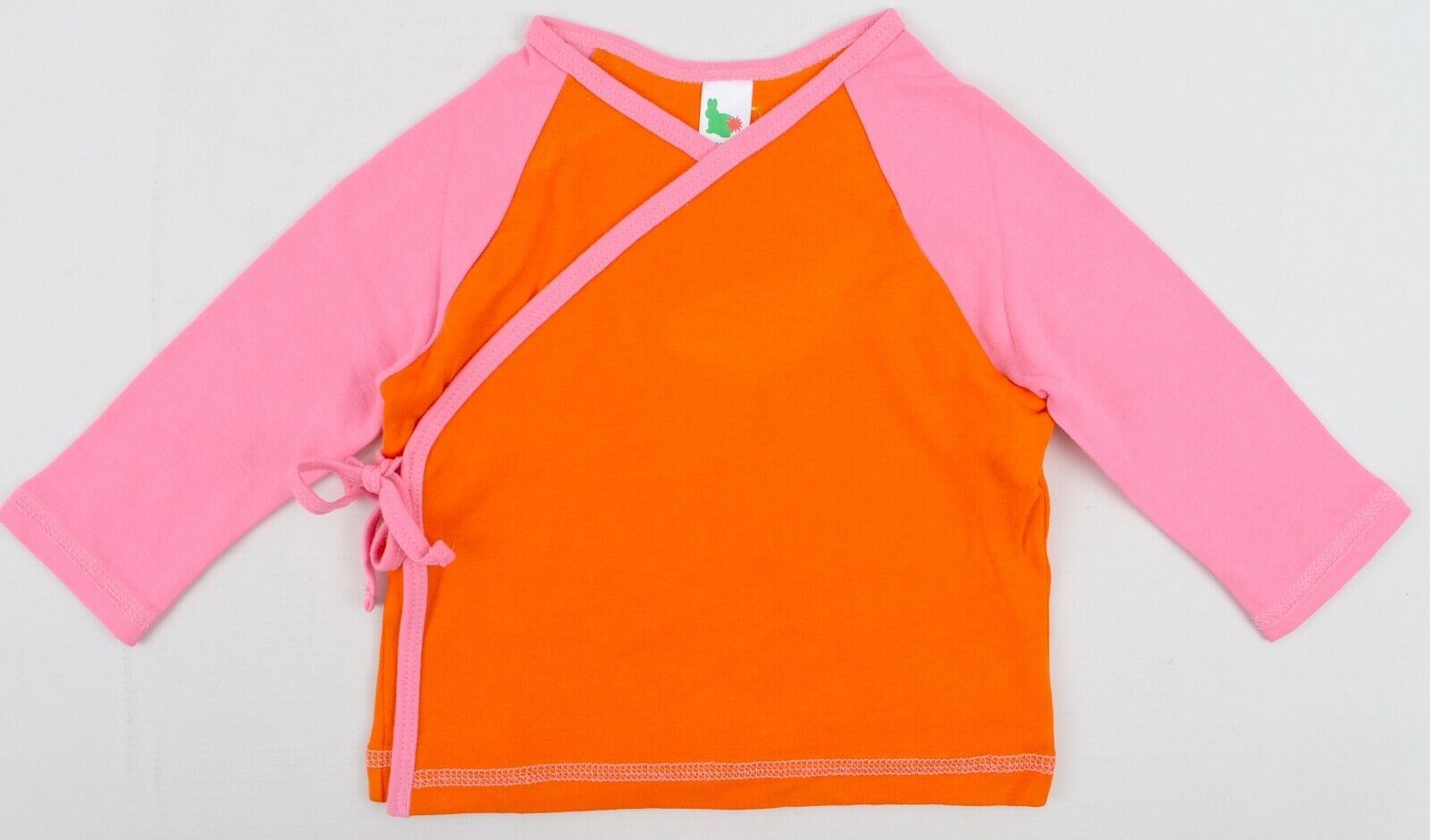 GREEN RABBIT Baby Wrap Around Top, Orange/Pink, MADE IN UK, size 0-6 months