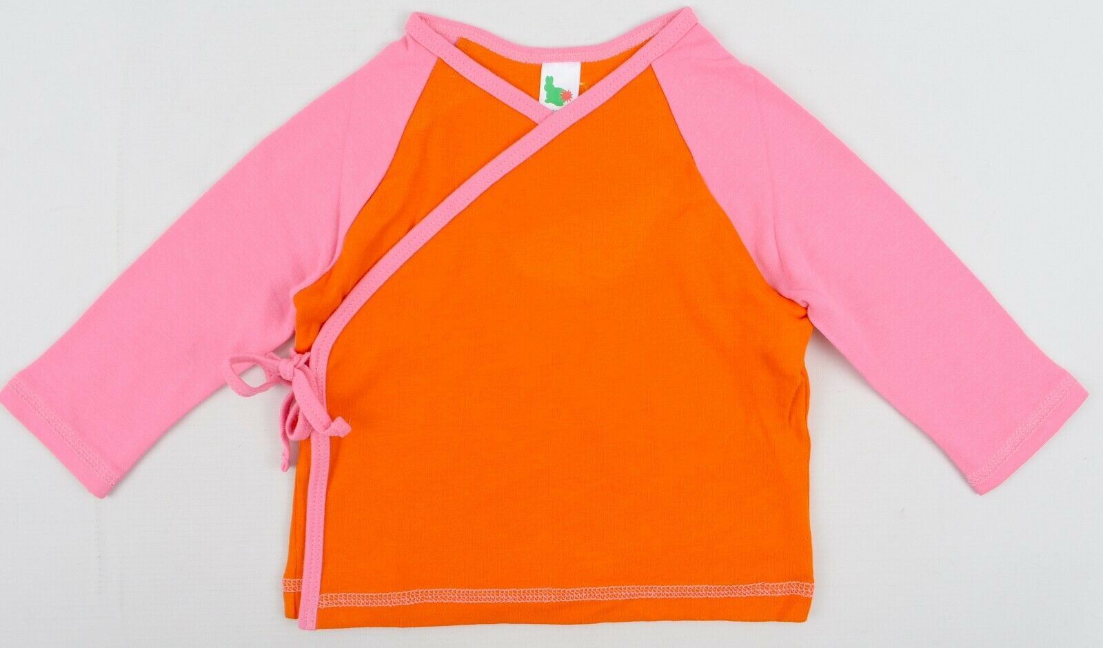 GREEN RABBIT Baby Wrap Around Top, Orange/Pink, MADE IN UK, size 6-12 months