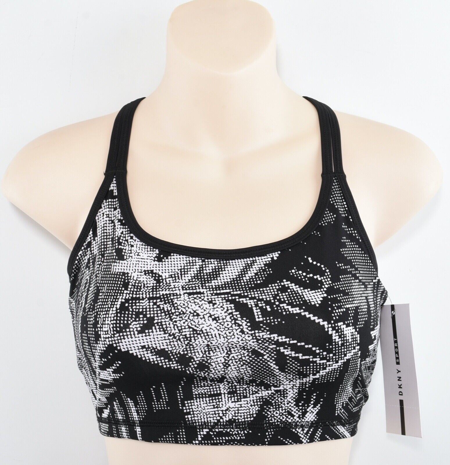 DKNY SPORT Women's Layered Sports Bra, Black/White, size XS