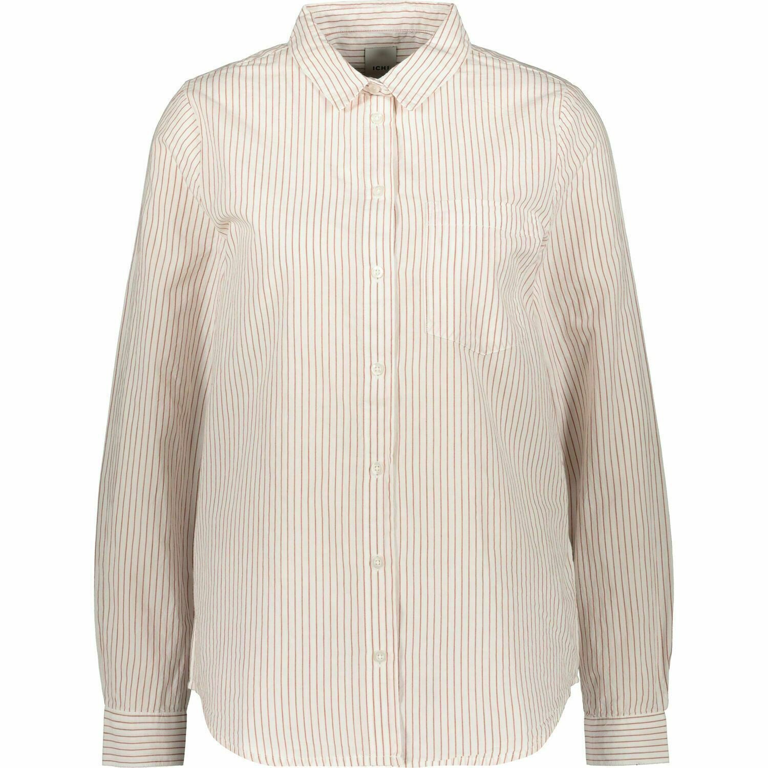 ICHI Women's White & Brown Striped Cotton Shirt, size UK 12