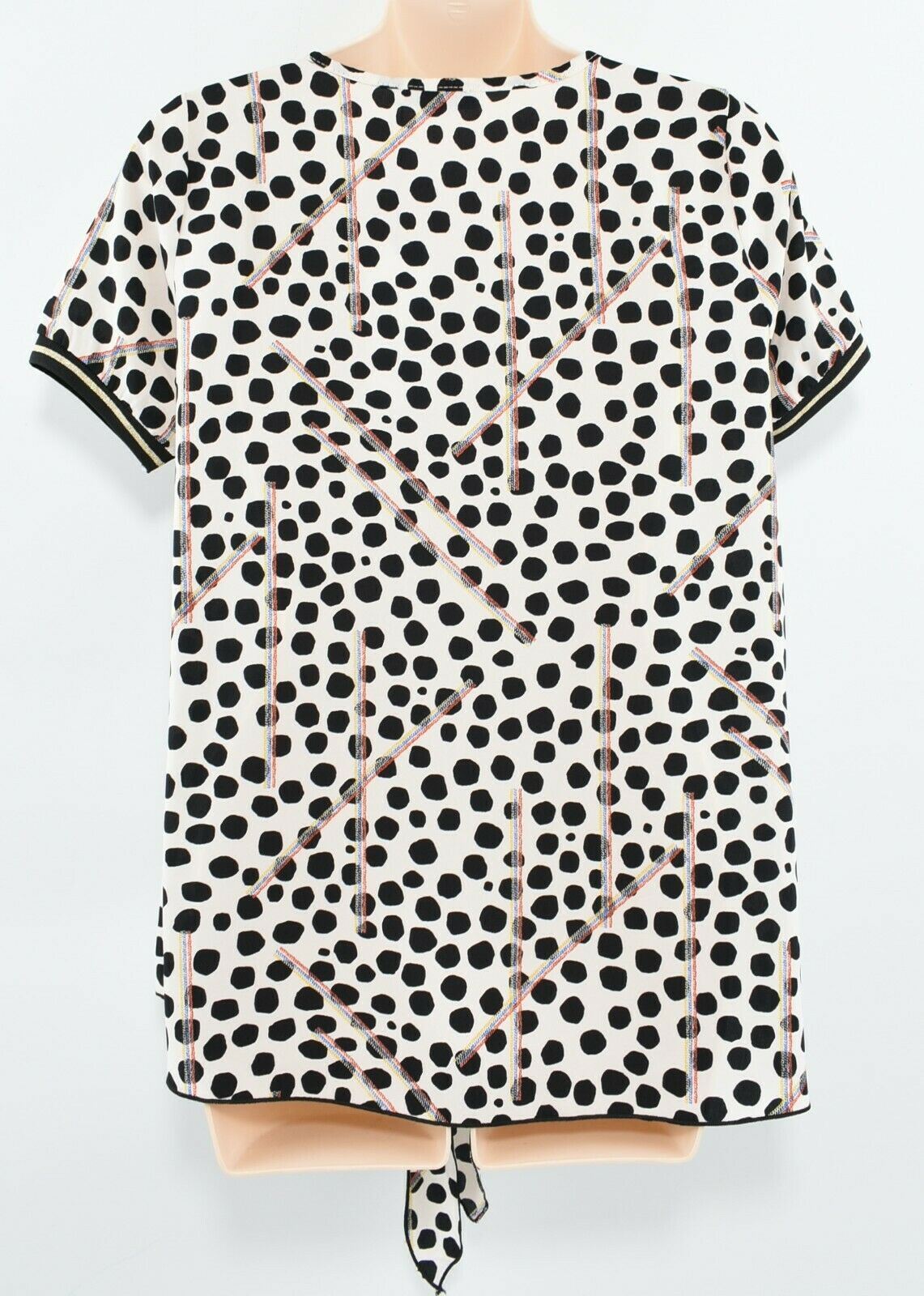 PURPLE'S PARIS Women's V-neck Tie Hem Blouse, Multicoloured, size UK 10