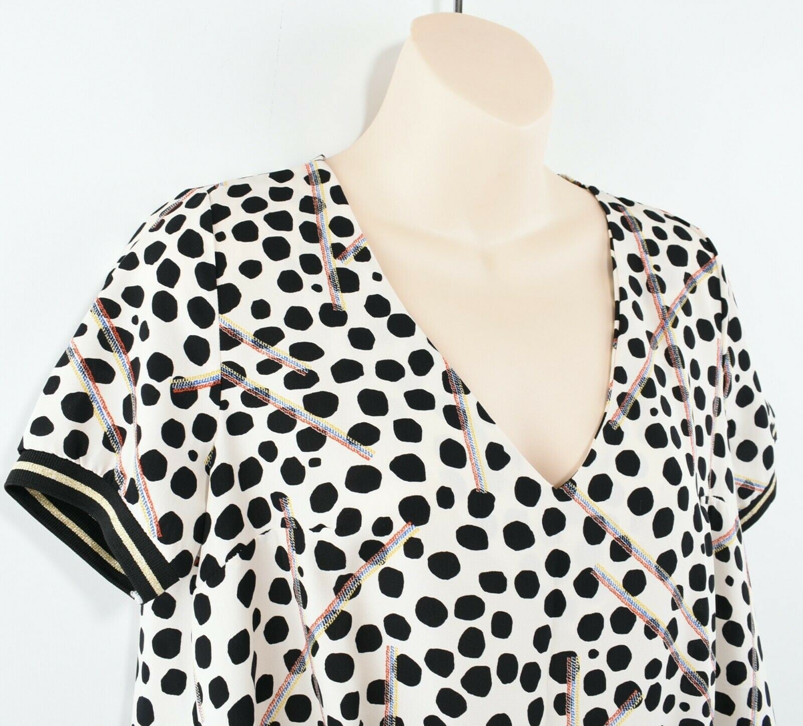 PURPLE'S PARIS Women's V-neck Tie Hem Blouse, Multicoloured, size UK 10