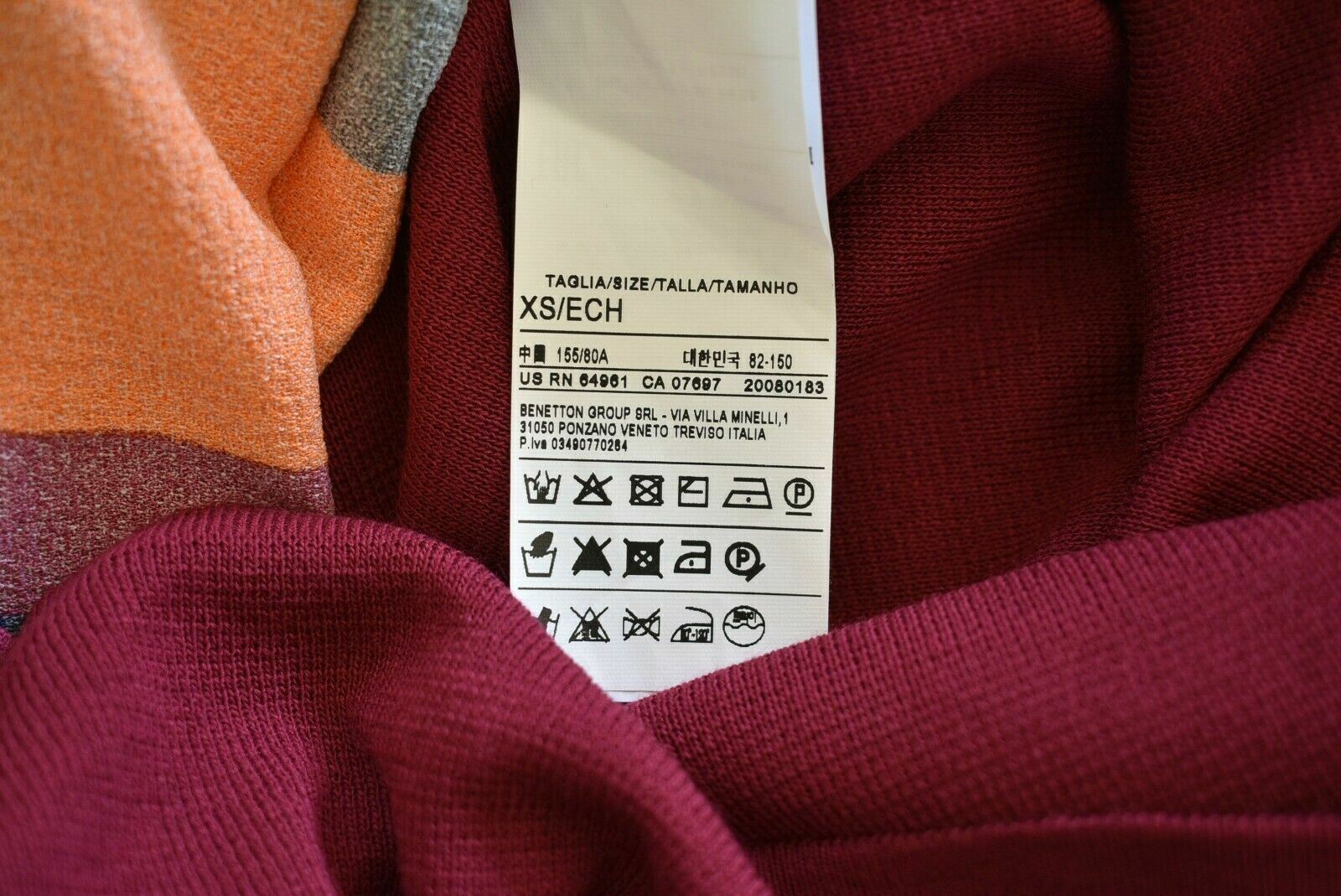 UNITED COLORS OF BENETTON Women's Burgundy & Striped Dress, size XS