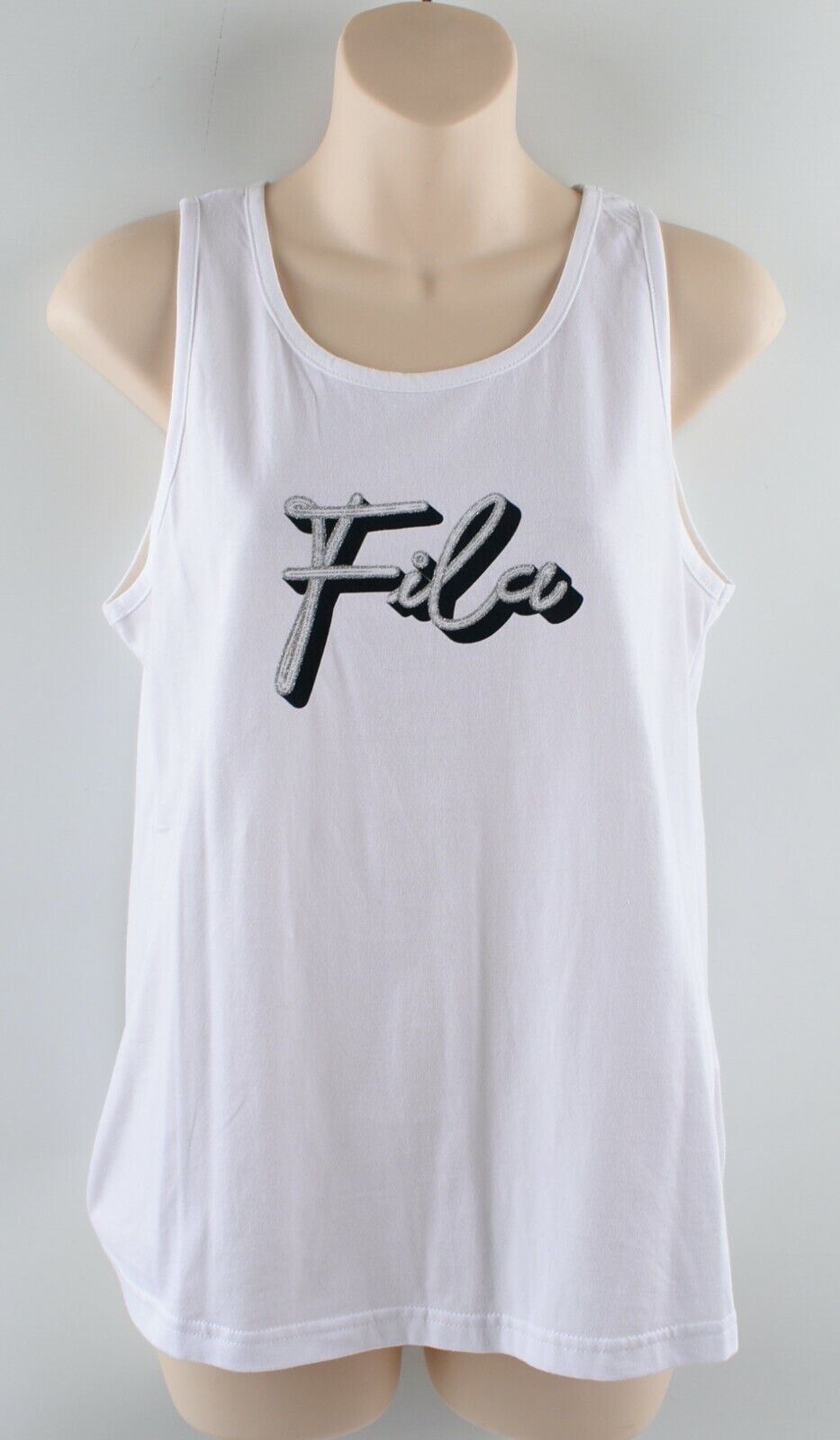 FILA Women's Sleeveless Cotton Tank Top, White / Logo Print, size S