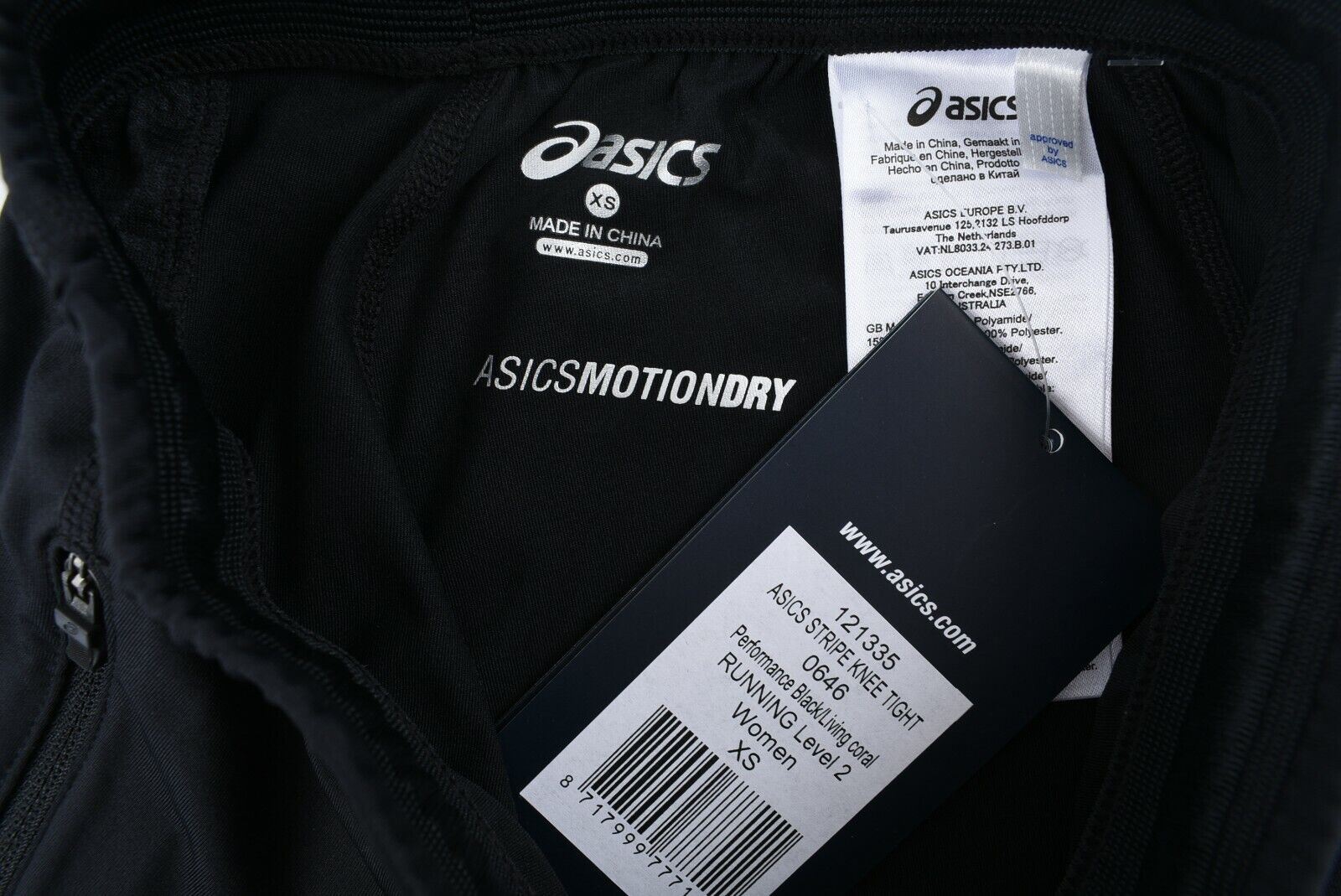 ASICS Women's Running Stripe Knee Tight Leggings, Black/Coral, size XS