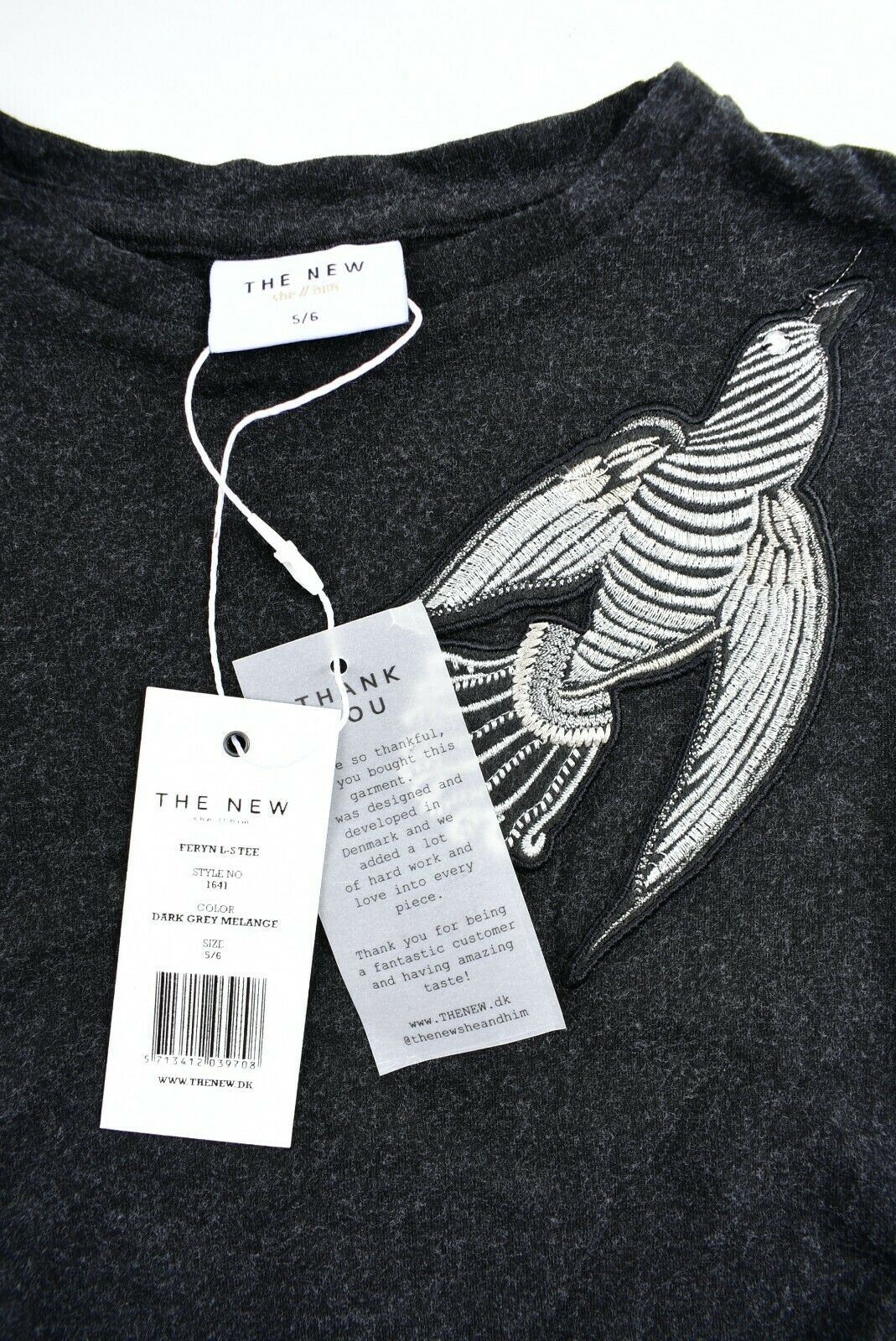 THE NEW Girls' FERYN Long Sleeve Tee Top, Grey Melange, size 5-6 years