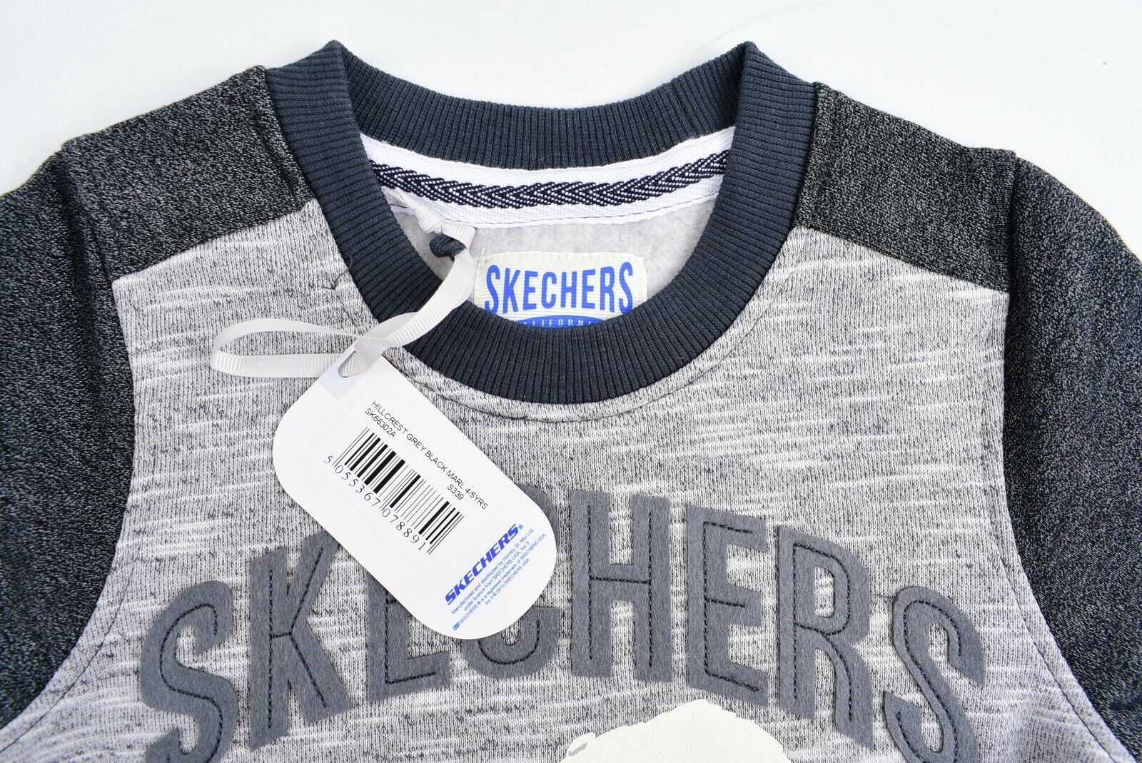 SKECHERS Boys' Kids' Hillcrest Grey & Black Marl Sweatshirt, size 4-5 years