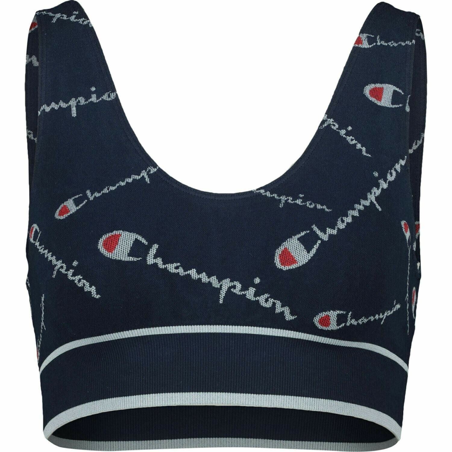 CHAMPION Women's All-over Logo Seamless Bralette, Navy Blue, size L