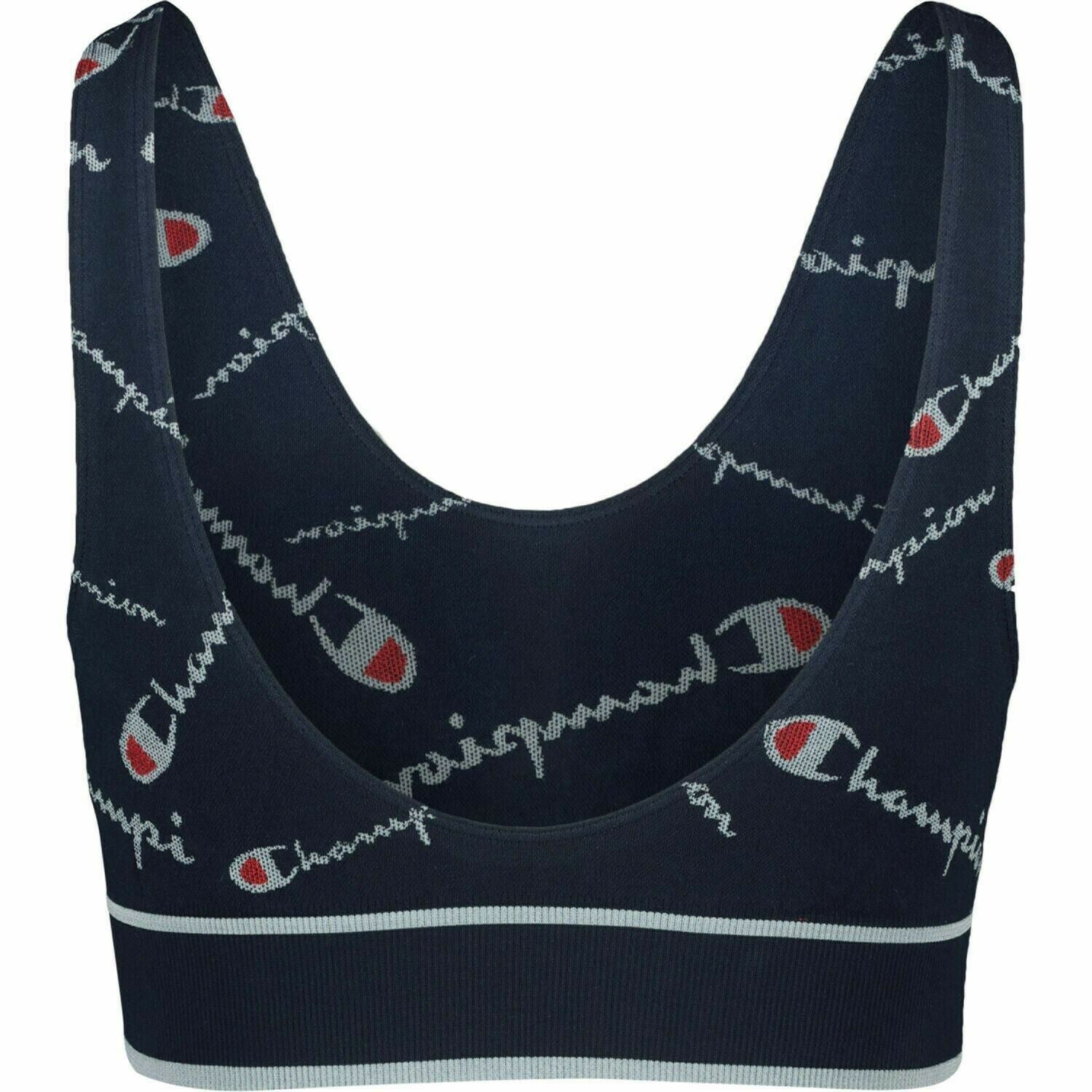 CHAMPION Women's All-over Logo Seamless Bralette, Navy Blue, size L