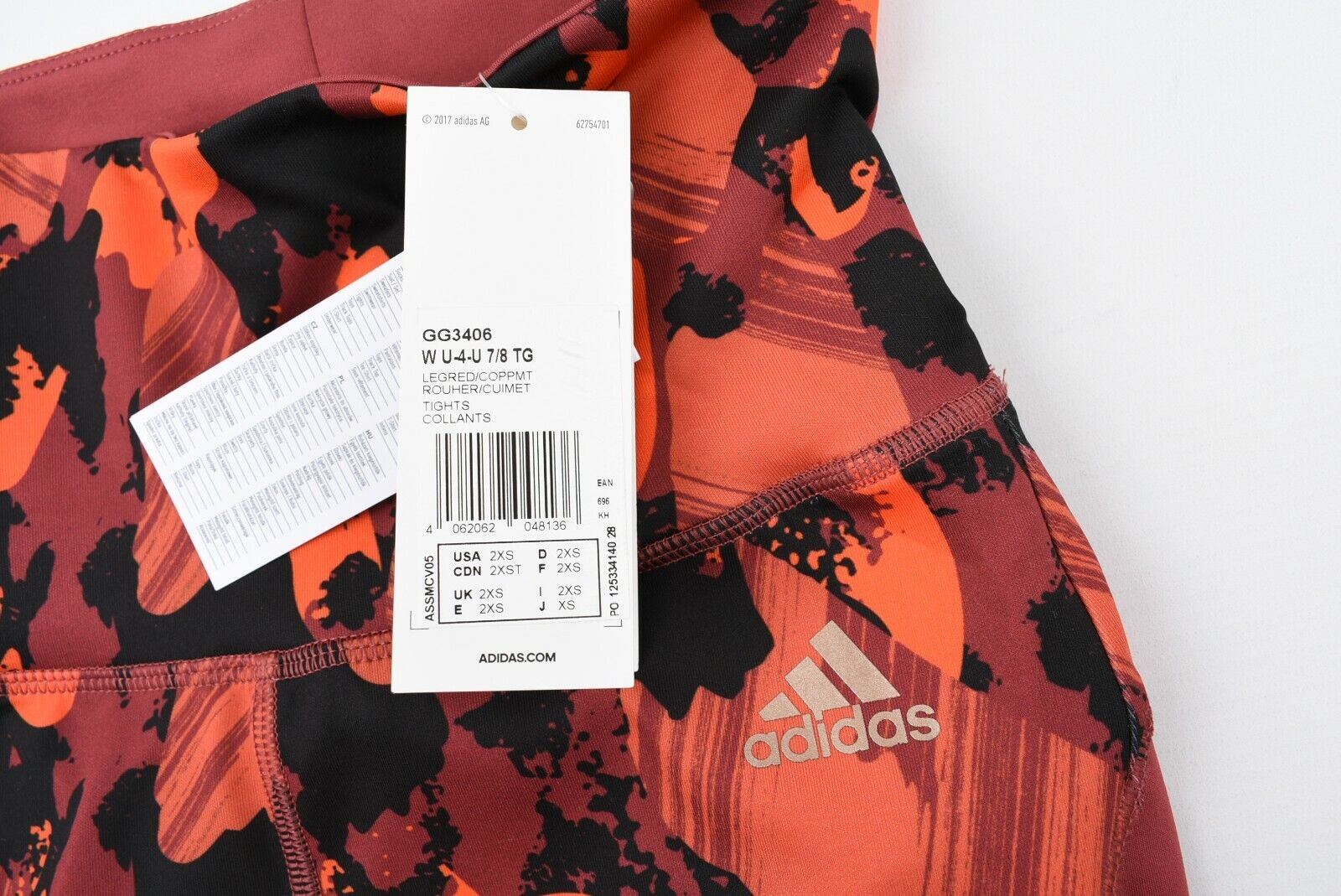 ADIDAS Women's Red/Patterned Activewear Leggings, size XXS
