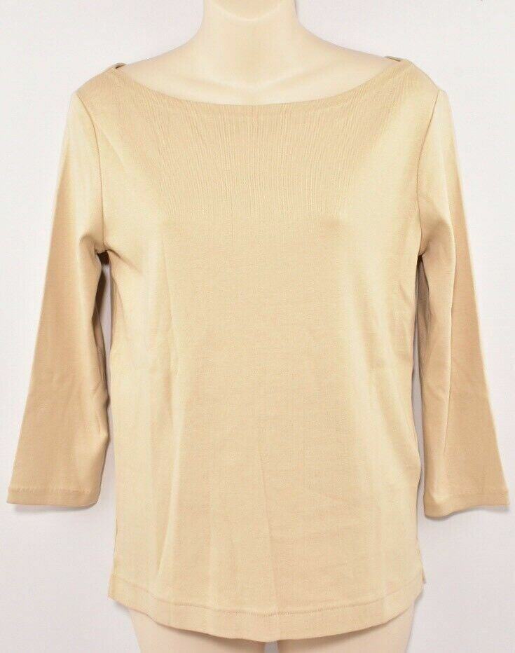 POLO RALPH LAUREN Women's Beige Boat Neck 3/4 Sleeve top, size MEDIUM