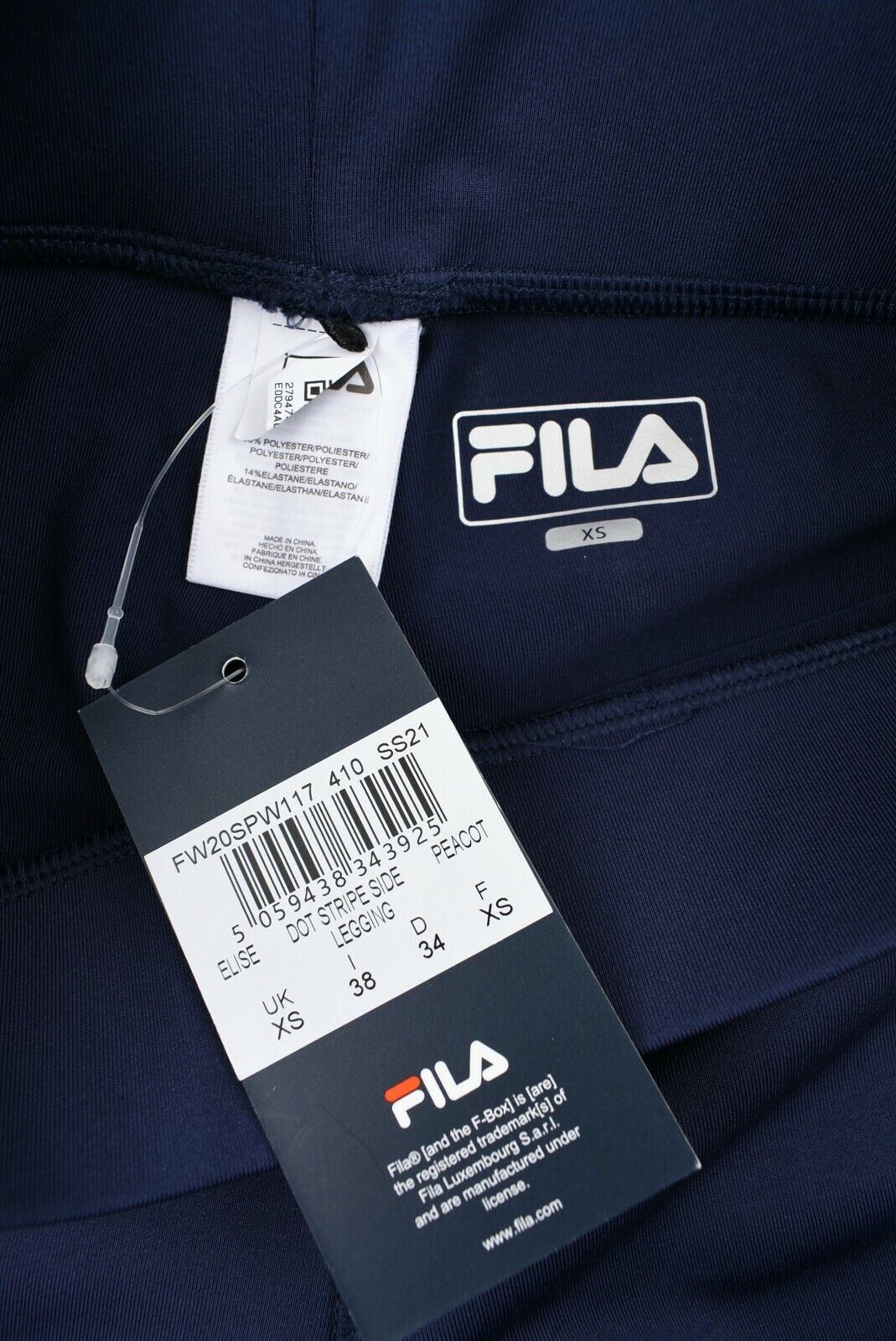 FILA Women's ELISE Dot Stripe Side Activewear Leggings, Navy Blue, size XS