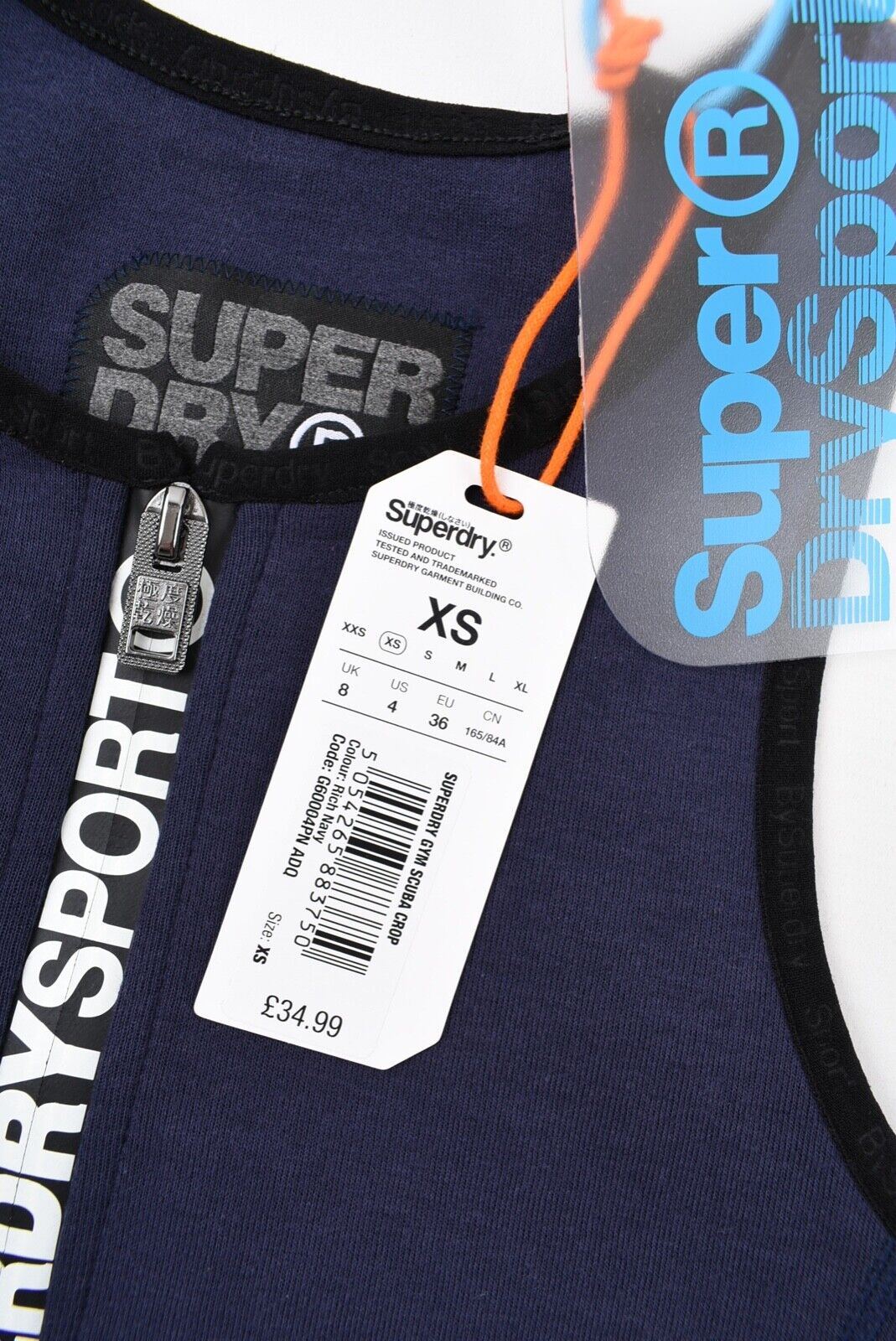 SUPERDRY Sport Women's Gym Scuba Crop Top, Rich Navy Blue, size XS