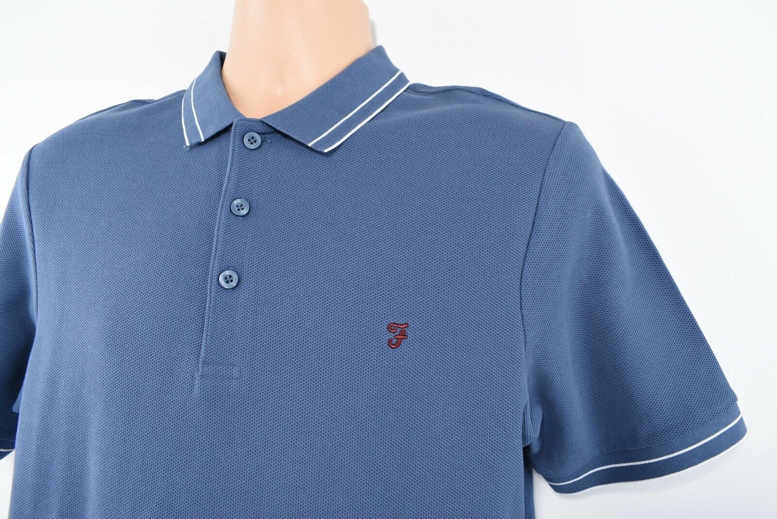 FARAH Men's Mersey Honeycomb Polo Shirt, Bobby Blue, size S