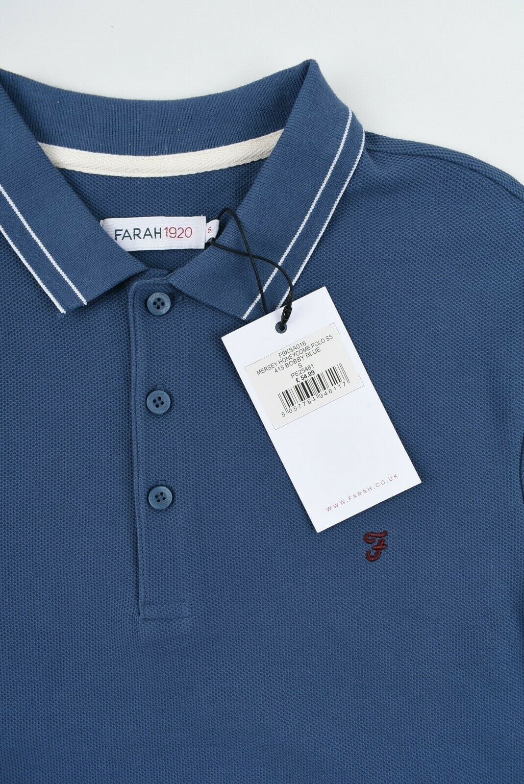 FARAH Men's Mersey Honeycomb Polo Shirt, Bobby Blue, size S