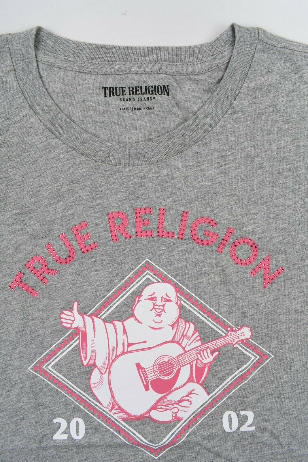 TRUE RELIGION Women's Short Sleeve Blue & Pink Buddha Print T-Shirt Top, size XL