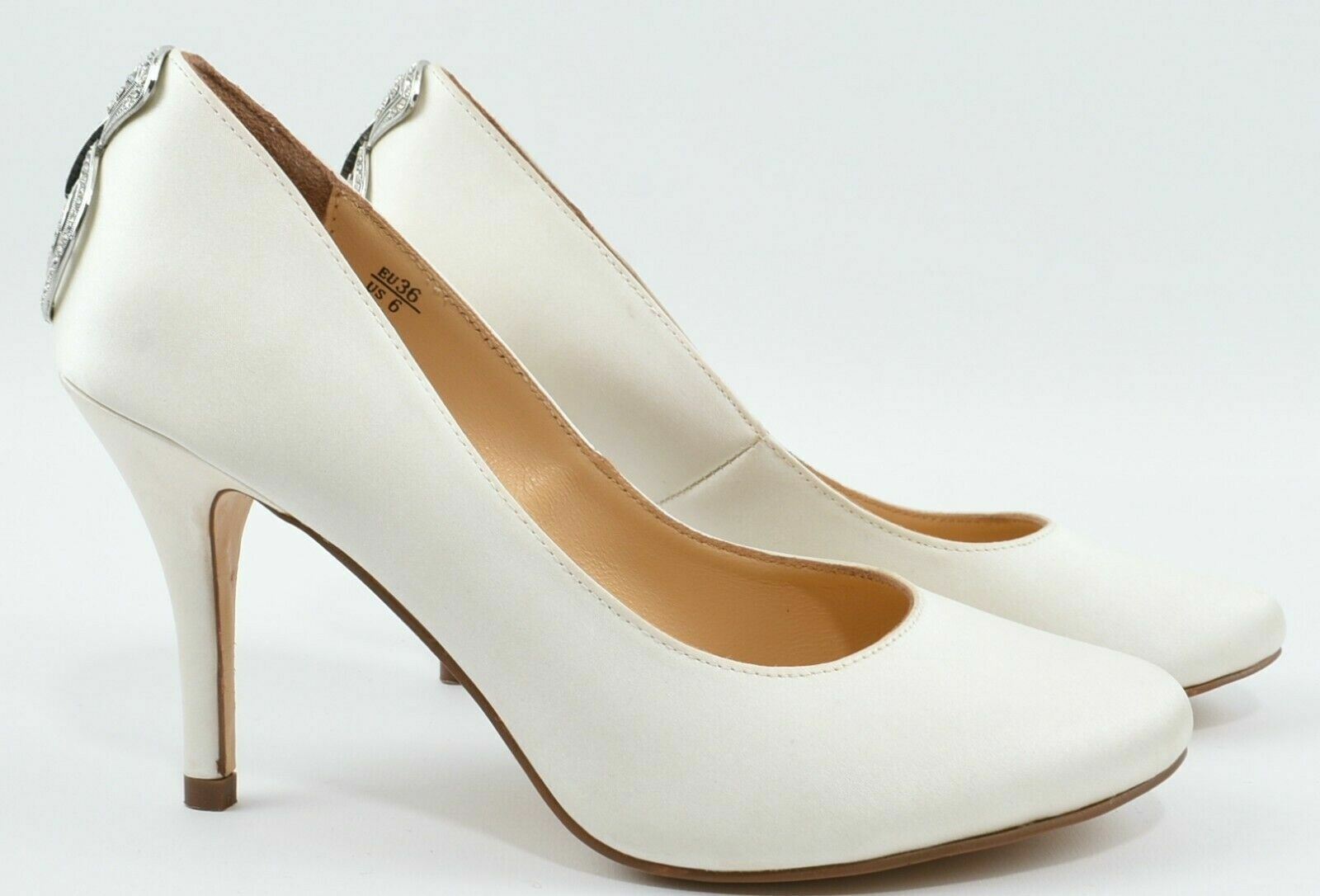 BENJAMIN ADAMS Women's Cream Sateen Embellished Heel Heels, UK 3 / EU 36