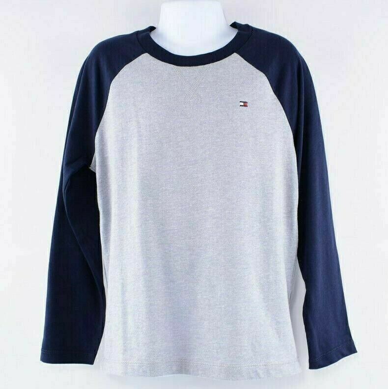 TOMMY HILFIGER Boys' Kids' Long Sleeve Raglan Top, Grey/Navy Blue, size 4 years