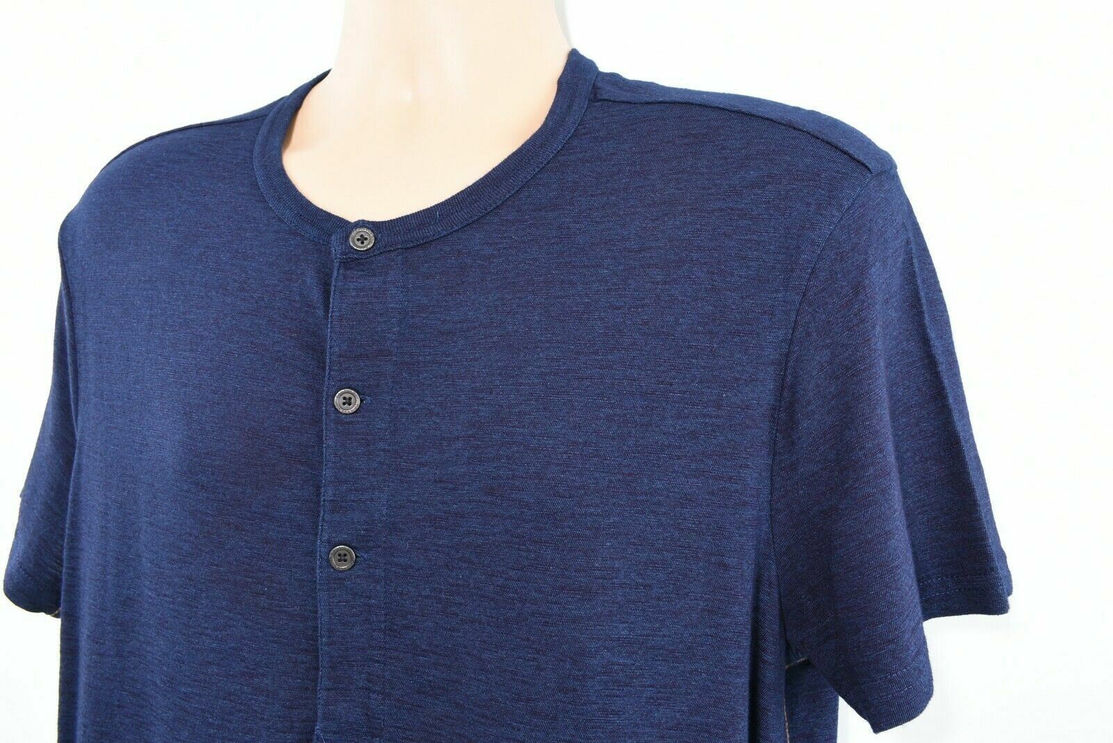 CALVIN KLEIN JEANS Men's Button Neck T-shirt, True Indigo Blue, size L