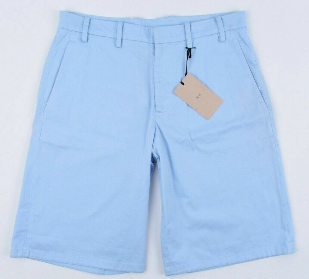 N°21 Women's OVERSIZED Bermuda Shorts, Light Blue, Cotton, size UK 8 / IT 40