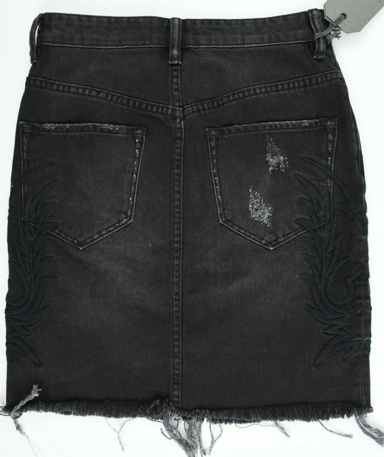 ALLSAINTS Women's PHILLY Embroidered Denim Skirt, Black, size UK 4