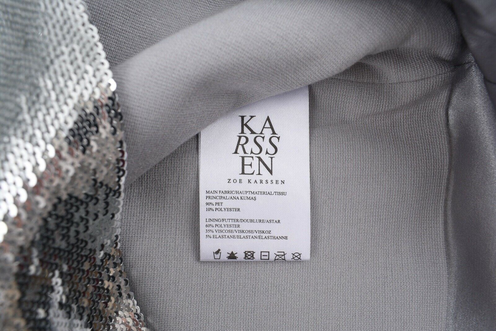 ZOE KARSSEN Women's Micro Sequins One Shoulder Mini Dress, Silver, size M