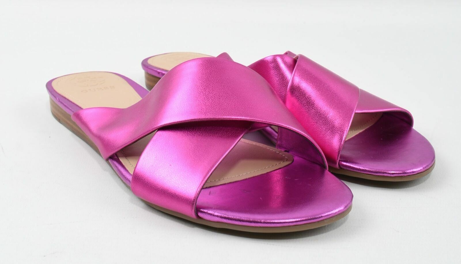 GUESS Women's Metallic Pink Cross Strap Sliders Sandals - UK 5.5 US 7.5